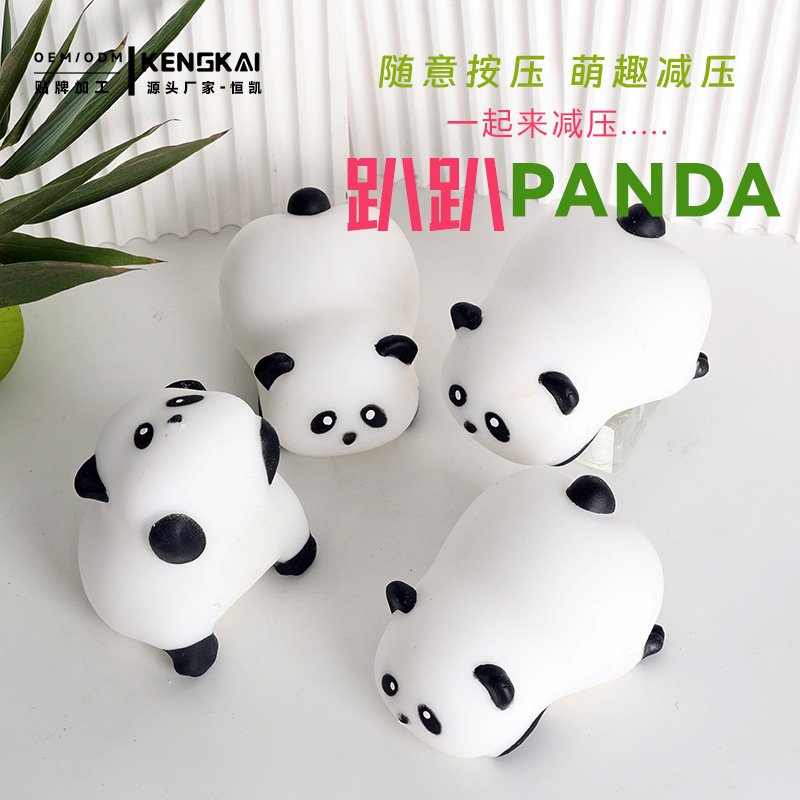 Lying panda squishy toys shown from several angles