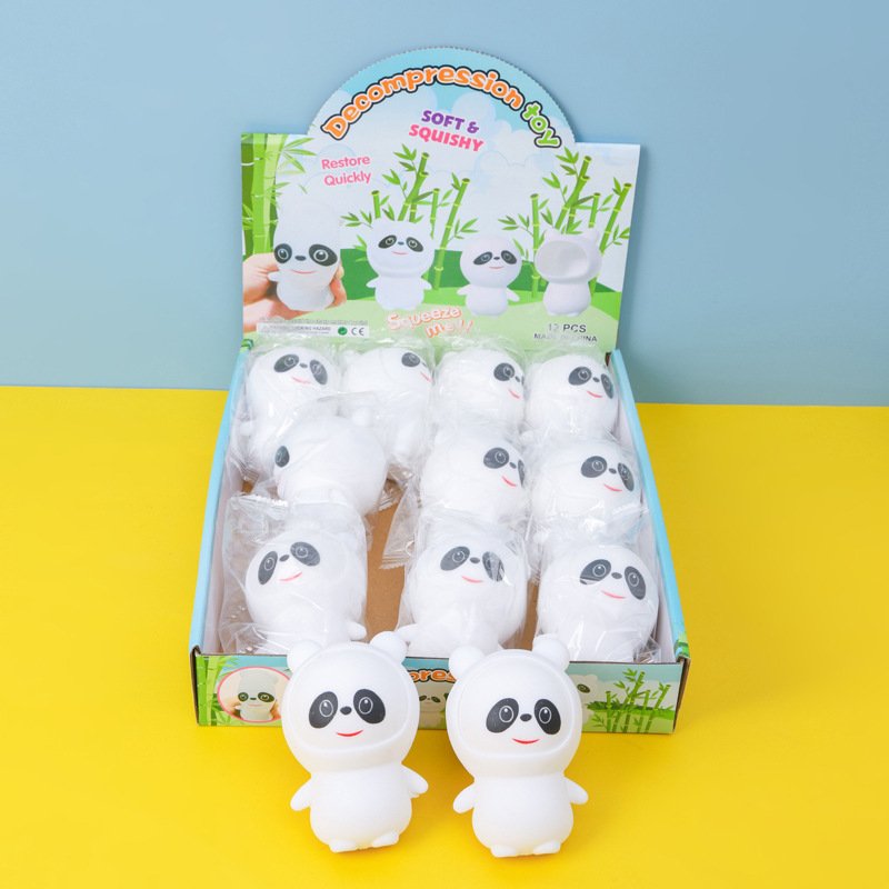 Dress-up panda squishy toys with display-box packaging