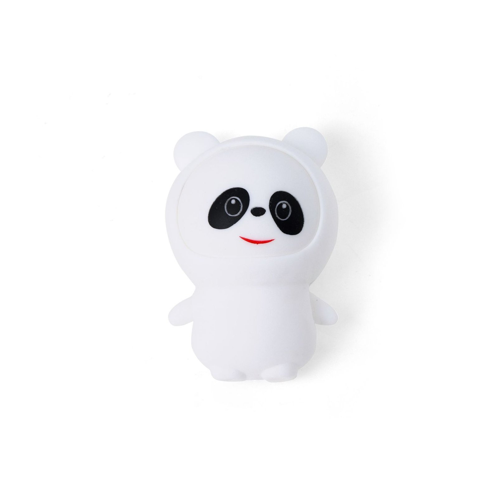 Front view of the panda squishy wearing its removable white outfit